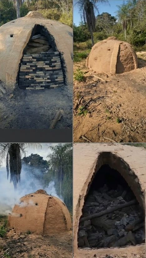 Unser traditioneller Holzkohlemeiler (Ohr-Ofen) zur Herstellung unserer Pflanzenkohle für Terra Preta